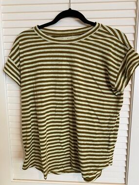 Madewell Olive Green & Cream Striped Tee